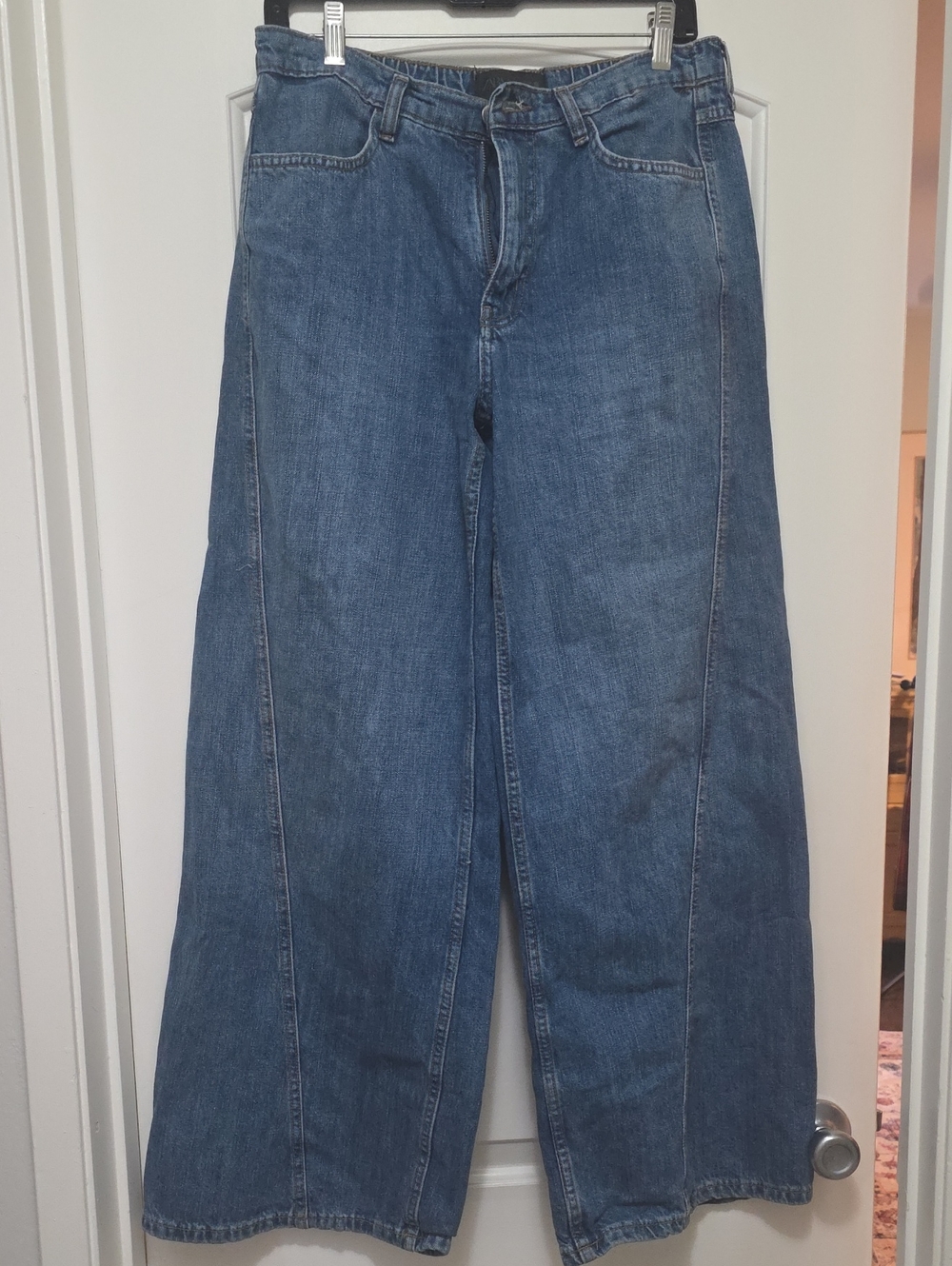 Zara Women's Wide-Leg Flare Jeans in Medium Blue Denim